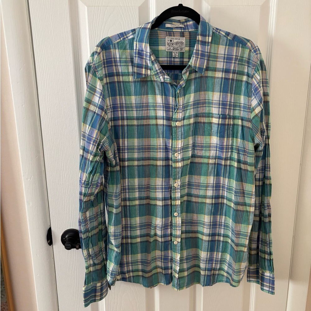 Mens XL Lucky Brand Plaid Button Up